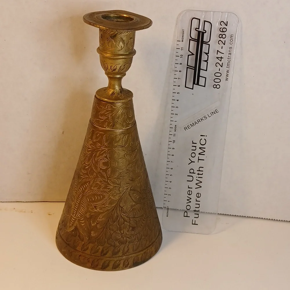 Antique Or Vintage Solid Brass Cone Shaped Bell Candle Holder